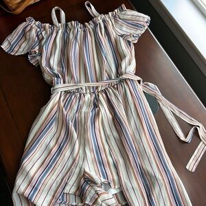 Lily Rose romper with a tail sz sm vertical stripes cap sleeves elastic waist